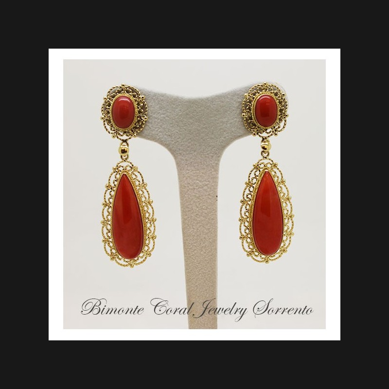 "Filigrana" Red Coral Earrings