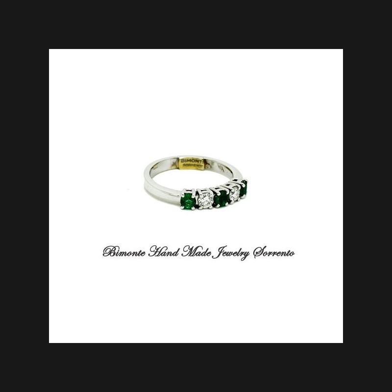 "Five Stones" Emeralds and Diamonds Ring