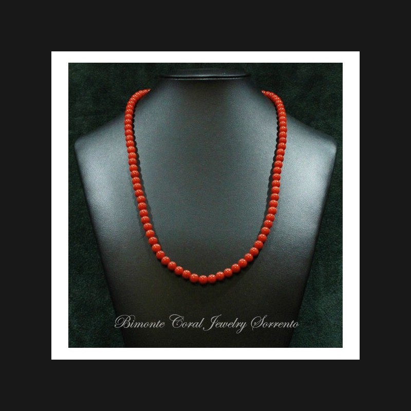 6,1/4 - 7 mm Red Italian Coral Necklace