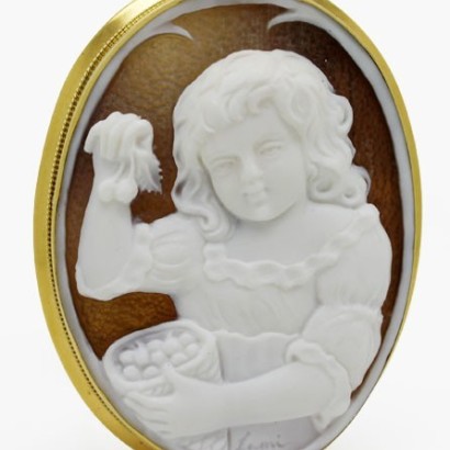 "Little Girl with Cherries" Cameo Brooch and Pendant