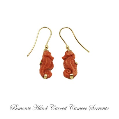 ''Seahorses''  Red Coral Earrings