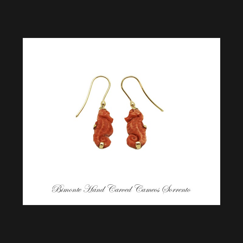 ''Seahorses''  Red Coral Earrings