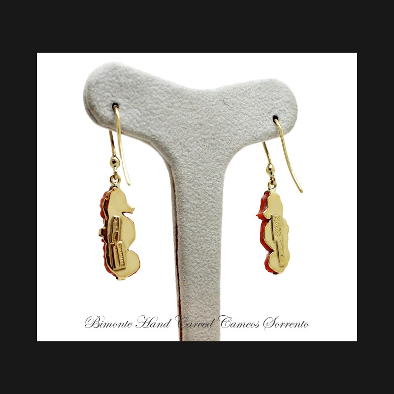 ''Seahorses''  Red Coral Earrings