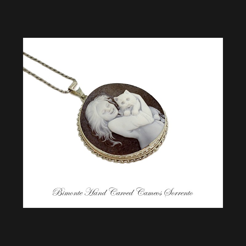 ''The Girl and Cat'' Cameo Necklace