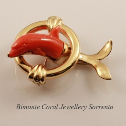 Dolphin Coral Brooch