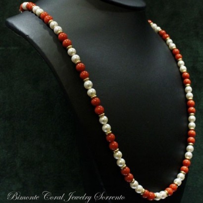 "Dione" Coral and Pearls Necklace