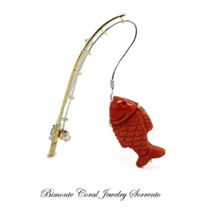 "Fishing" Coral Brooch