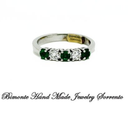 "Five Stones" Emeralds and Diamonds Ring