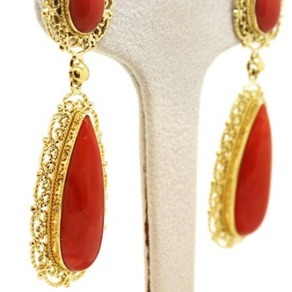"Filigrana" Red Coral Earrings